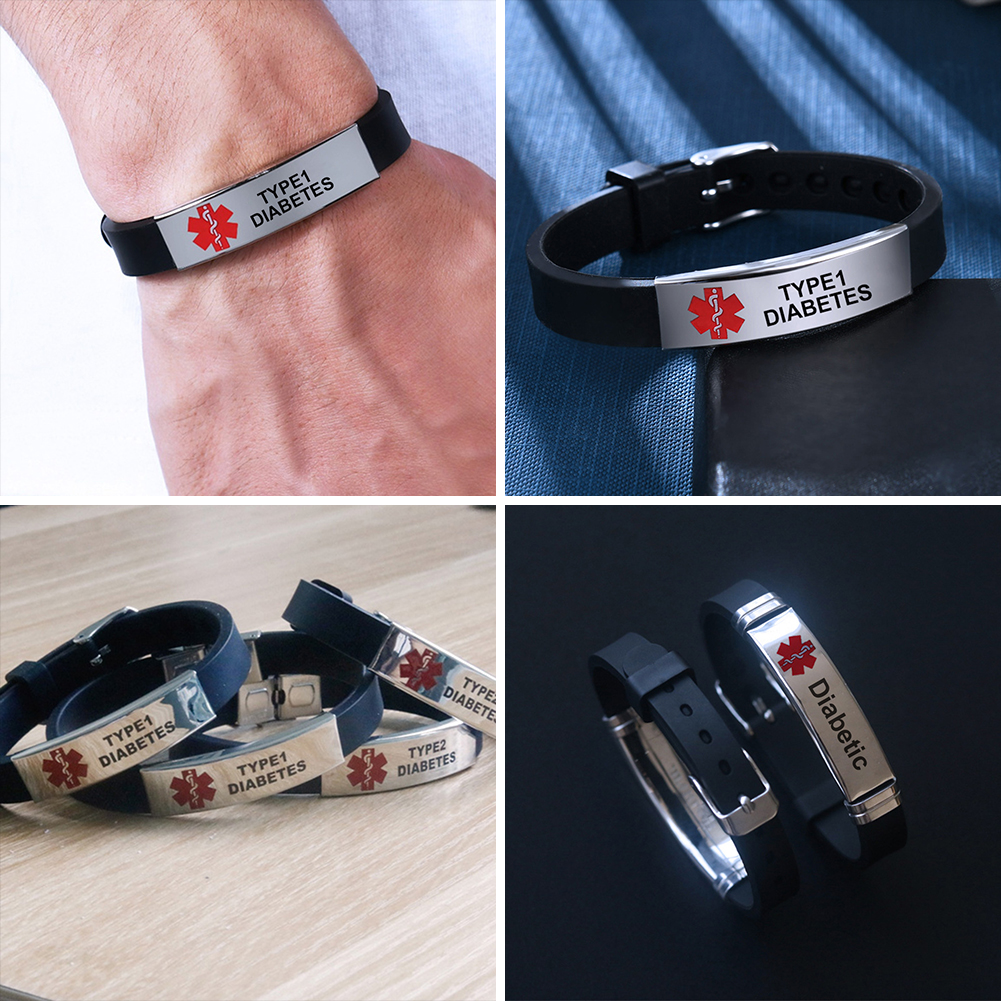 Medical Alert Bracelet COPD Allergy Silicone Wristbands (Type1 Diabetic ...