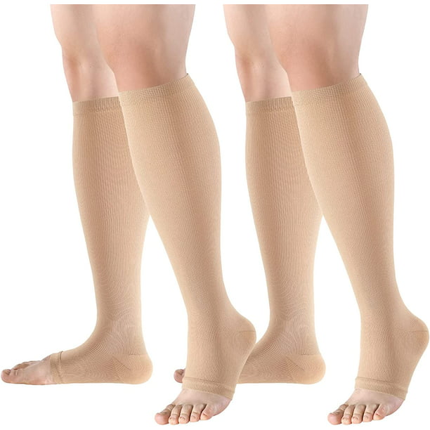 Wukang 2 Pairs Knee High Compression Stockings 15-25mmhg Open Toe ...