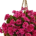thumbnail image 3 of Nearly Natural 19in. Plastic and Polyester UV Resistant Geranium Hanging Basket Artificial Plant, Pink, 3 of 4