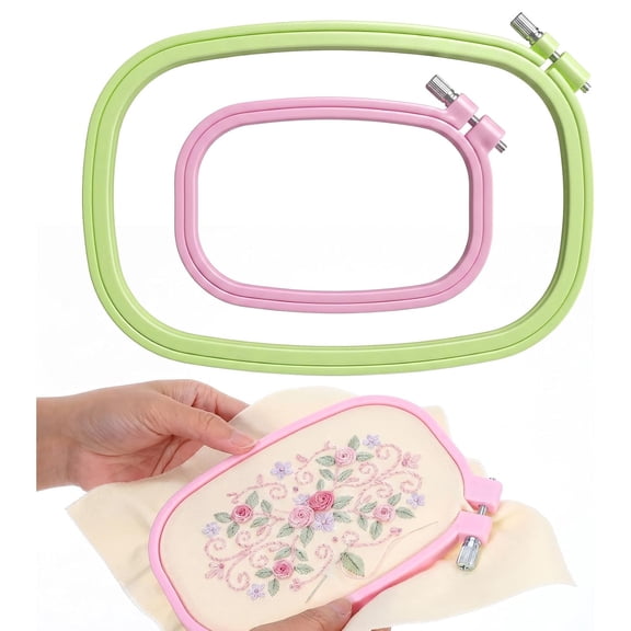 BZCOE 2Pcs 2 Size Square Embroidery Hoop Set, Plastic Cross Stitch Hoops and Frames for Diy Sewing, Green&Pink Embroidery Hoops ( 7.1″ × 10.2″&4.3″ × 6.3″)
