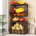 thumbnail image 1 of Mefirt 2pcs Fruit Basket Kitchen Storage Basket with Wood Lid, Stackable Wall Basket Fruit Basket for Kitchen, Countertop Organizer for Snack, Fruit and V, 1 of 9