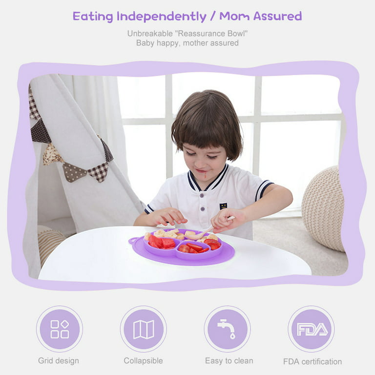 Divided Unbreakable Silicone Baby Plate Mat Non-Slip Dishwasher