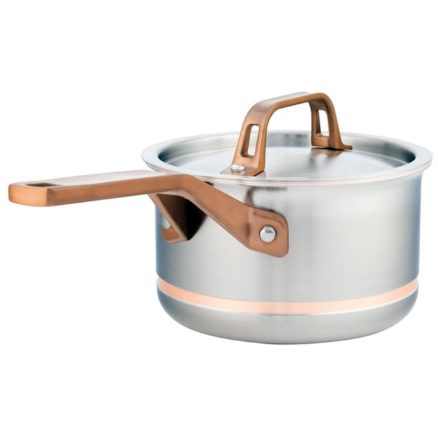 Casserole en Acier Inoxydable Meyer CopperClad 5 Plis avec Couvercle, 1,6l, Fabriquée au Canada