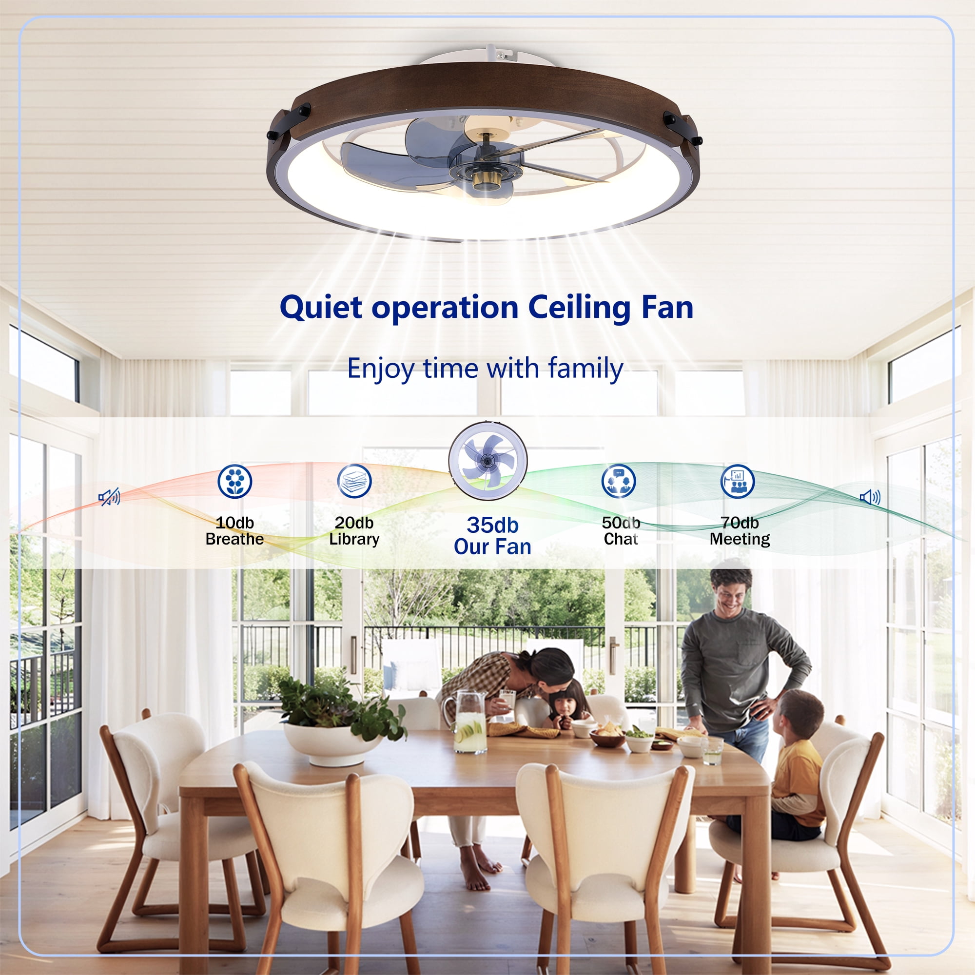 Leumius 20" Ceiling Fans with Light and Remote, 3000-6500K Dimmable Modern Flush Mount LED Fan Light, 6 Speeds, Quiet DC Motor for Living Room Bedroom Kitchen Brown