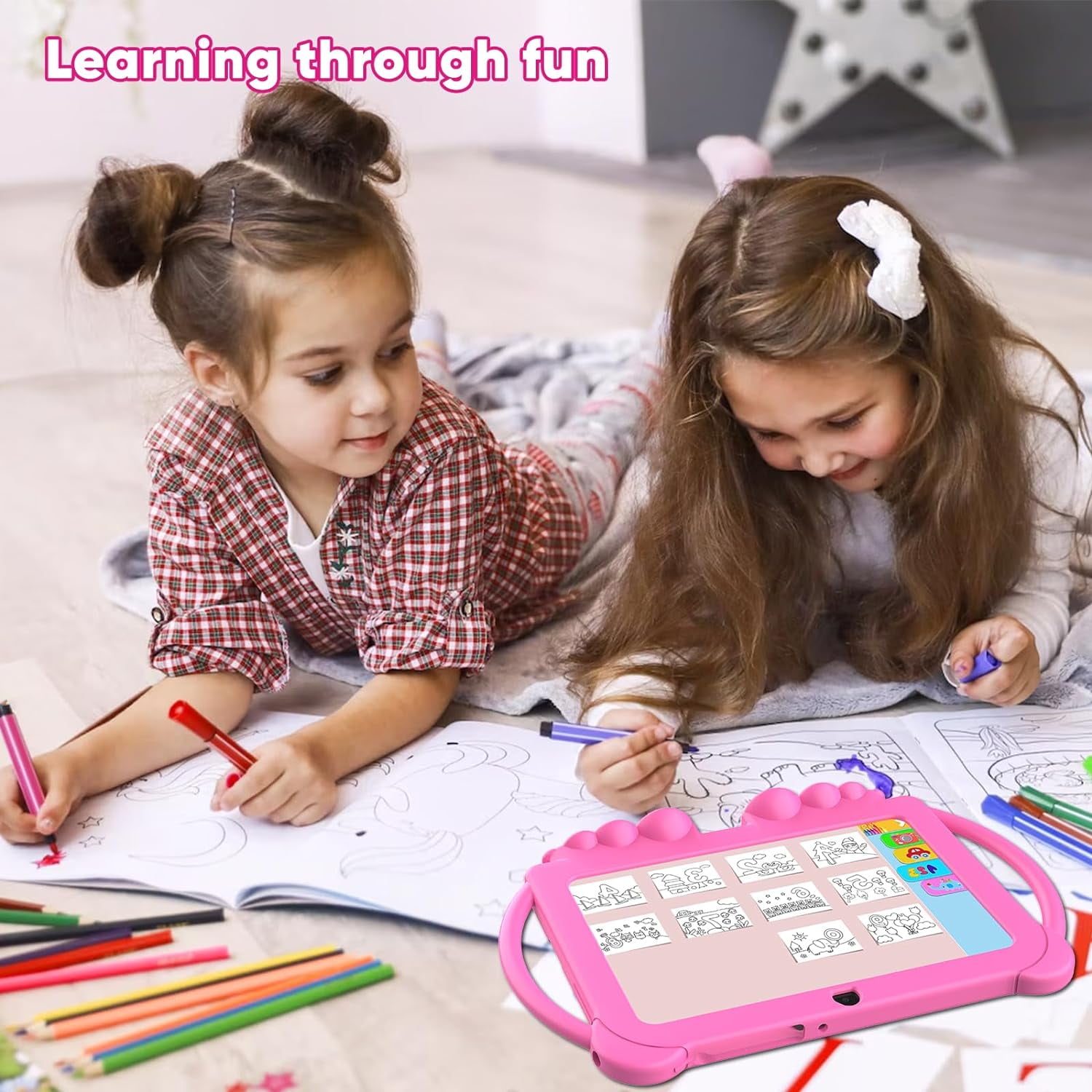 YQSavior 7 in 1024 x 600 Kids Parental Controls Tablet, 32GB, Android 12, Wi-Fi, Pink with Silicone Case