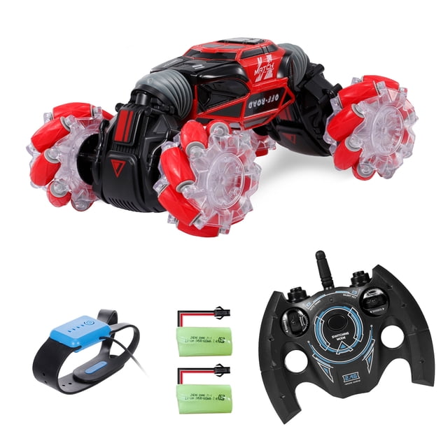 RC Stunt Car, 4WD Gesture Sensor Control Deformable Electric Car/Auto-demo con LED/Music para niños Eccomum Rojo-2 baterías