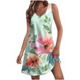 thumbnail image 2 of Drovellove 2026 Women V Neck Sleeveless Floral Print Mini Summer Dress with Pockets, Solid Color Chiffon Loose A-Line Casual Beach Vacation Swim Coverup Sundress, 2 of 5