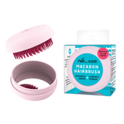 DETANGLING TRAVEL HAIR BRUSH ALL-IN-ONE WITH COMPACT MIRROR CASE - On The Go Travel Size Brush - Women and Kids - Milk+Sass Macaron for Hair, Rose Petal