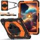 thumbnail image 1 of Funda Resistente a Golpes para Samsung Galaxy Tab S11, Funda Protectora de Silicona + Capa de PC Anti Caída con Asa Giratoria de 360°, Soporte, Correa para el Hombro, Naranja, para Galaxy Tab S11, 1 of 9
