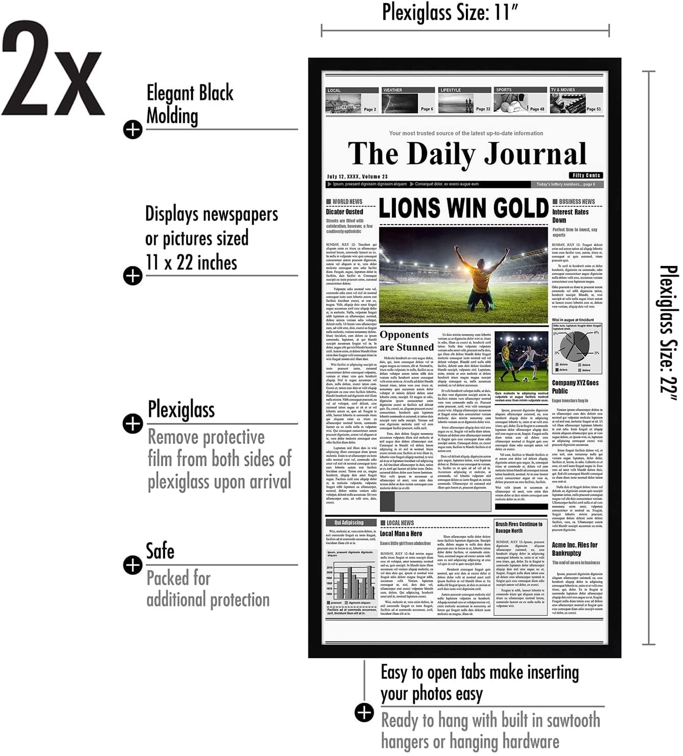 Americanflat 11x22 Frame - Assorted Media Cover Frame - Hanging Hardware Included - Fits 11x22 Inch Newspapers (2 Pack)