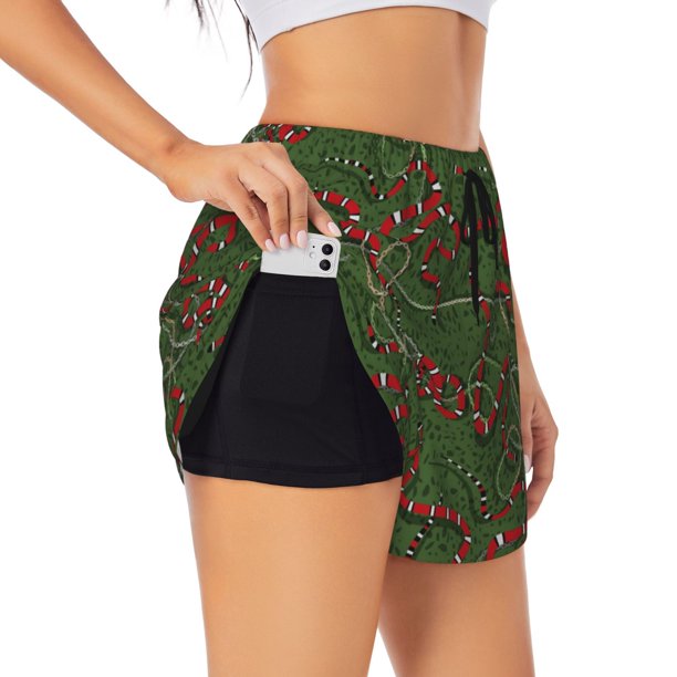 Balery Red Snake Pantalones cortos deportivos para mujer con forro y dos bolsillos, elásticos, para entrenamiento, gimnasio, yoga-Small
