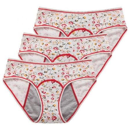 

Girl s Small Broken Flower Physiological Panties Girls Front and Rear Physiological Pants Women s Mid-Rise Soft Breathble Side Leak-proof Menstrual Briefs(3-Packs)