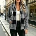 thumbnail image 2 of QIYAGBSA Plaid Jackets for Women Hooded Full Zip Sherpa Fleece Color Block Long Sleeve with Patch Pockets Warm Winter Coats Fall Layer, 2 of 7