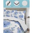thumbnail image 3 of Full Size Quilt Bedding Set, Blue Watercolor Floral Reversible Summer Quilt 3 Pieces, Spring Flower Abstract Art Lightweight Bedspreads Coverlets with 2 Pillow Shams for All Seasons, 3 of 5
