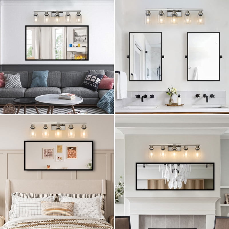 31" Modern 5-Light Bathroom Vanity Light with Clear Glass Shades, Brushed Nickel Wall Fixture for Mirror, Dressing Room, or Sink Area (Bulbs Not Included)