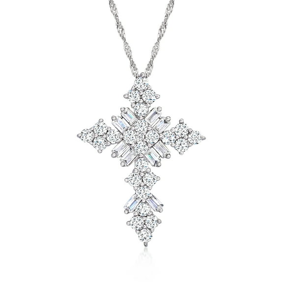 Ross-Simons 3.20 ct. t.w. CZ Crucifix Pendant Necklace in Sterling Silver, Women's, Adult
