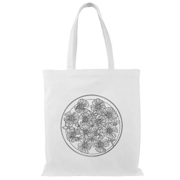 Smartprints Vintage Knit Daisies Art Tote Bag - Image by Shutterstock, One Size Cotton Canvas Tote Bag