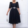 thumbnail image 2 of AURA Plus Size Women 2026 Summer Square Neck Chiffon Splicing Beaded A Line Midi Dress with Belt, 2 of 9