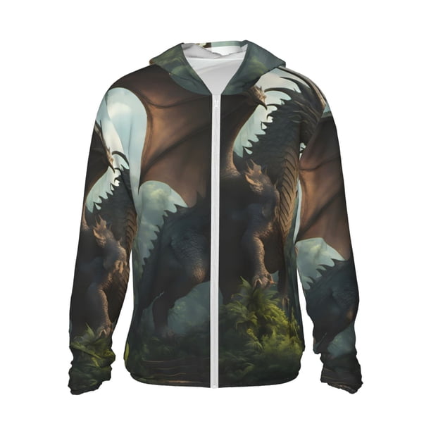 Balery Forest Stone-Colored Dragon Sudadera ligera de manga larga con capucha y protección solar UPF 50+ para hombre y mujer, ideal para pesca y running-Large