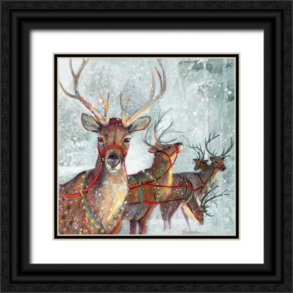 Manning, Ruane 12x12 Black Ornate Wood Framed with Double Matting Museum Art Print Titled - Woodland Friends