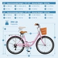 thumbnail image 5 of Lilypelle 24/26inch Beach Cruiser Bicycle for Women, 7 Speed Step Through Adult Commute Bike with Basket & Rack，Pink, 5 of 15