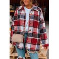thumbnail image 1 of Women's Red Plaid Print Buttoned Shirt Jacket, 1 of 16