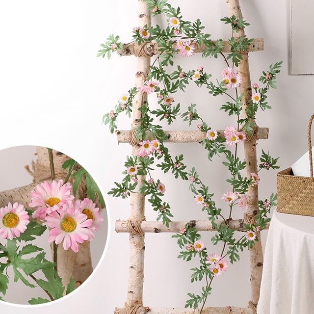 Guirnalda artificial de margarita de ratán - enredadera flor sintética verde de 68,9 pulgadas con 66 flores para decorar las paredes, planta colgante de interior para salón y dormitorio