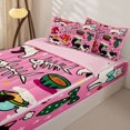 thumbnail image 2 of Manfei Playful Pet Cat Zipper Queen Comforter Set with Fitted Sheet and 2 Pillowcases, Cartoon Mushroom Zipper Bedding Set, Bright Pink, Pink Reversible, 4pcs, 2 of 7