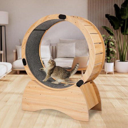 Cat Wheels for Indoor Cats, 40.8 Inch Cat Exercise Wheel, Cat Treadmill with Carpeted Runway, Solid Wooden Cat Running Wheel for Cat's Weight Loss