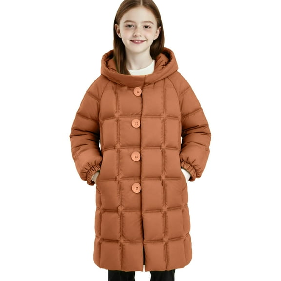 Cethrio Girls Puffer Jackets Size 7-8 T, Mid-length Zip up Warm Thickened Winter Coats Orange Size 7-8 T