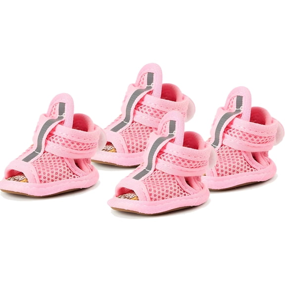 TELOLY 4Pcs Summer Dog Shoes Paw Protector Pet Mesh Sandal Shoes Non-Slip Dog Boots with Adjustable Buckle for Small Medium Dogs and Cats Dog Shoes Small Size Dogs