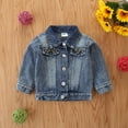 thumbnail image 4 of One opening Children Autumn Outfit, Blue Lapel Long-Sleeves Denim Jacket with Beadings & Heart-Shapes Sequin Decoration for Little Girls, 9 Months to 5 Years, 4 of 6