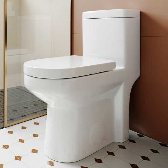 SOTOMO Compact Toilet for Small Bathroom, 12" Rough-In Skirted Toilet with Upgraded UF Quiet & Soft Close Seat, 25"D x 13.4"W x 28.4"H, 1.1/1.6 GPF One-Piece Toilet, White