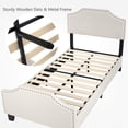 thumbnail image 5 of mecor Twin Upholstered Linen Platform Bed with Curved Shape Headboard and Footboard, Metal Frame with Strong Wood Slat Support, No Box Spring, Beige, Twin Size, 5 of 7