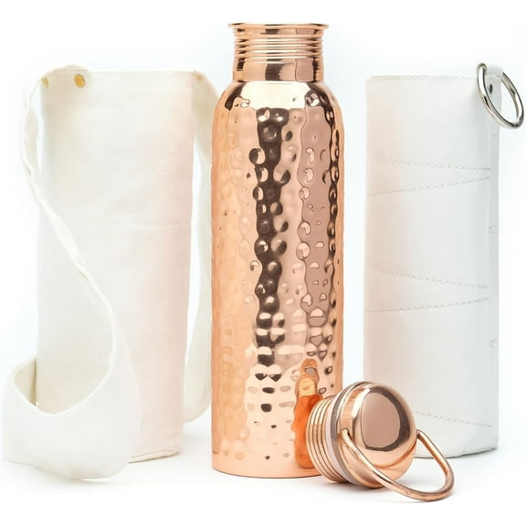UM Authentic Ayurvedic Copper Water Bottle With Handle (34 oz/1000 ml) | Lab-Tested, Leak-Proof | Includes Free Sleeves & Carrying Bag | Ideal for Drinking Water