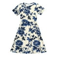 thumbnail image 4 of MKOSPLRT Robes de Plage pour Fille Robe à Manches Courtes à Fleurs Col Rond Plissée Tourbillonnante Robe Boho Ligne A Robe d'Été 4-14 Ans, 4 of 8