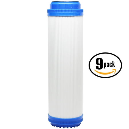 9-Pack Replacement MaxWater 101038 Granular Activated Carbon Filter - Universal 10-inch Cartridge for MaxWater 9 Stage Alkaline Reverse Osmosis System - Denali Pure