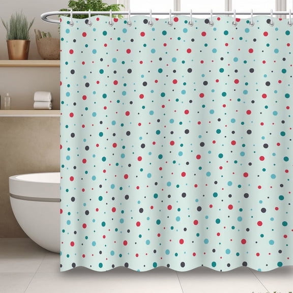 Modern Minimalist Shower Curtain, Colorful Polka Dot Printed Shower Curtain, Simple Bathroom Decoration With 12 Hooks