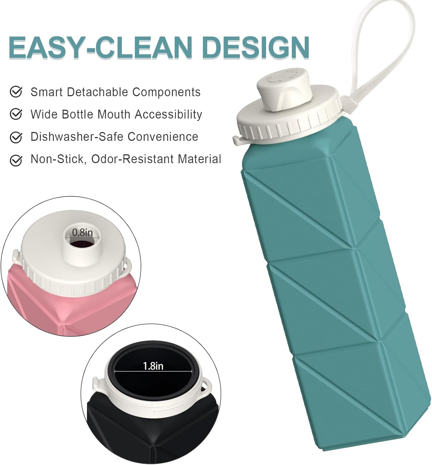 WarmH Collapsible Water Bottles 2 Pack, Silicone Foldable Portable Travel Water Bottle 20.6oz, Folding Lightweight Reusable Leakproof for Traveling Camping Hiking Cycling Yoga Sports Outdoor