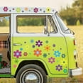 thumbnail image 1 of 60 pegatinas de flores para coche, pegatinas de fiesta con temática hippie de los años 60, pegatinas de margaritas multicolores, calcomanías de flores retro de vinilo coloridas, 1 of 3