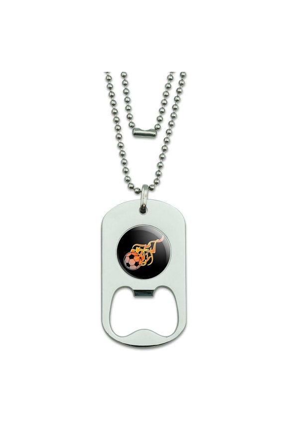 Soccer Ball Football Cartoon Flames Military Dog Tag Bottle Opener Pendant