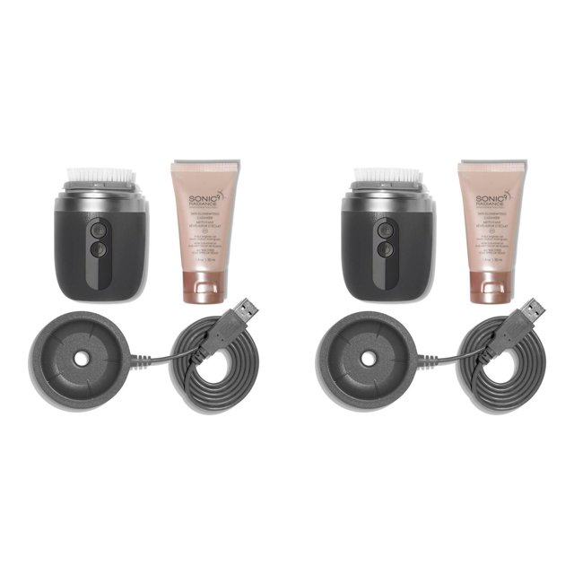 (2-Pack) Deep Cleansing Facial Brush System Vibrating Technology Gentle Exfoliation Pore Purifying Device Design Rechargeable Battery Convenient Daily Skin Care Tool