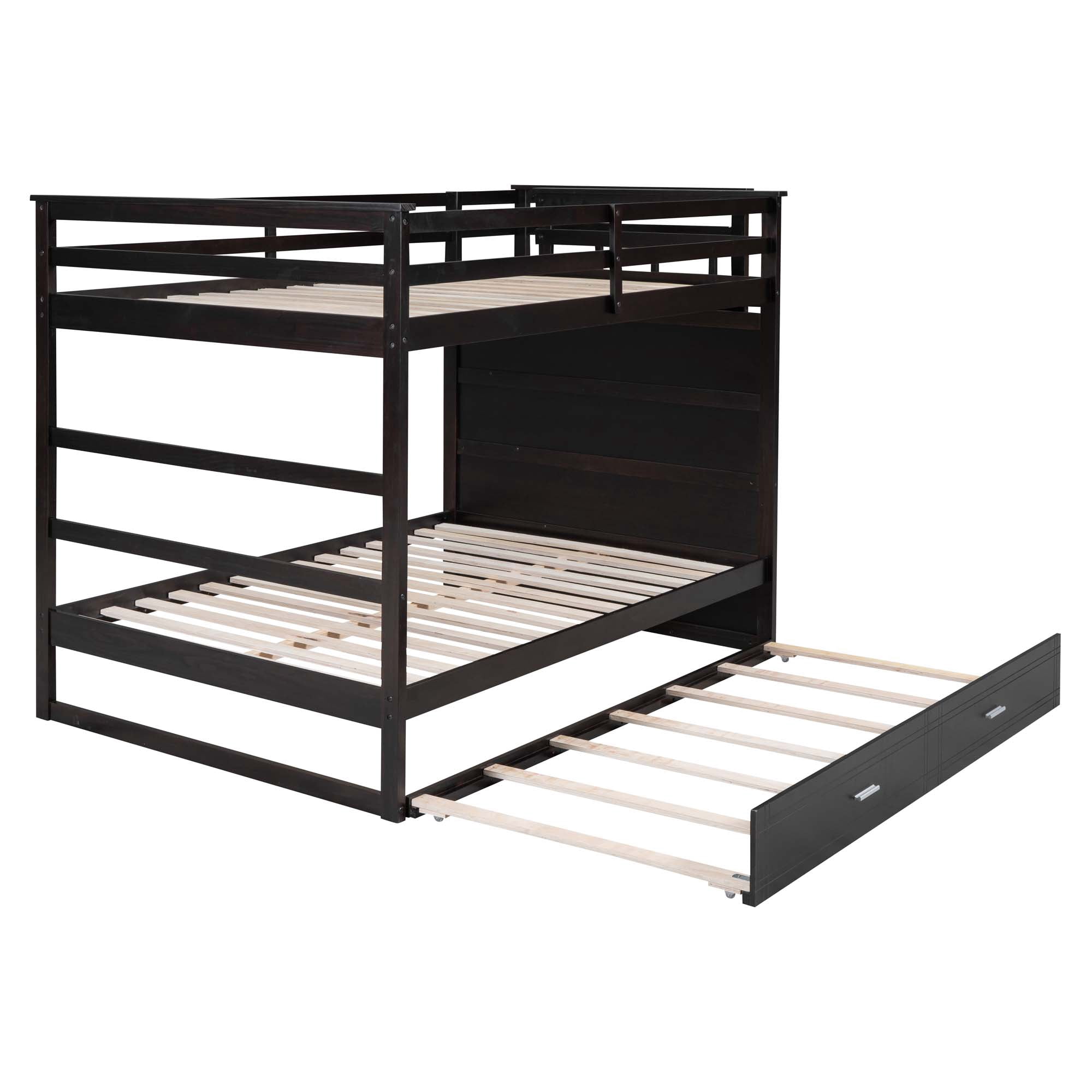 Aukfa Full over Full Bunk Bed with Trundle and Staircase, Wood Bunk Bed with 4 Storage Drawers for Kids, Teens - Espresso