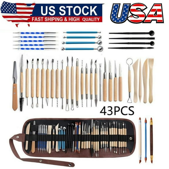 43Pcs Pottery & Clay Sculpting Tools, Double Sided Ceramic Clay Carving Tool Set