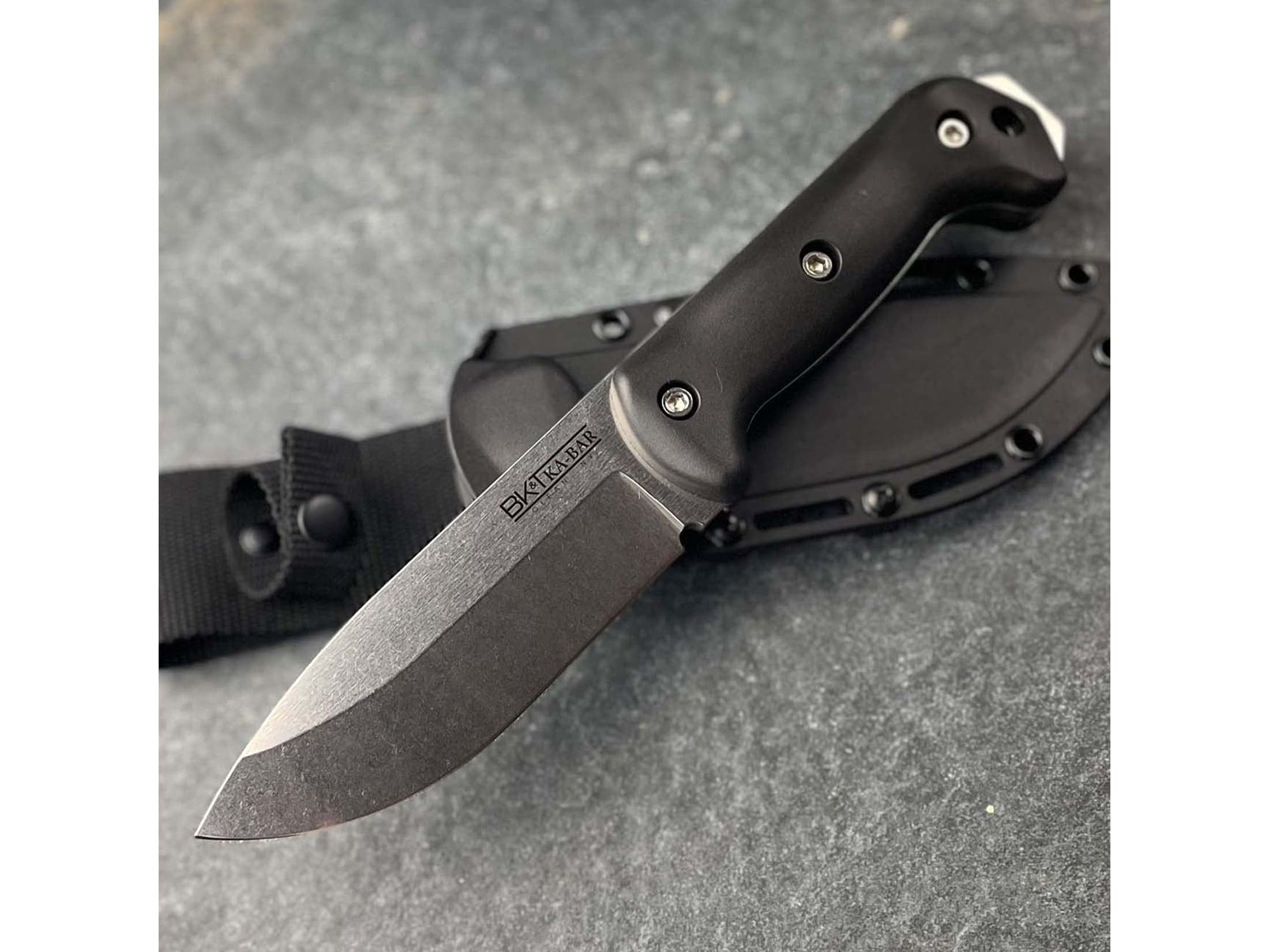 KA-BAR BK82 Becker Campanion Fixed Blade Knife 5.25" Drop Point CPM MagnaCut Stonewashed Blade Zytel Handle Black
