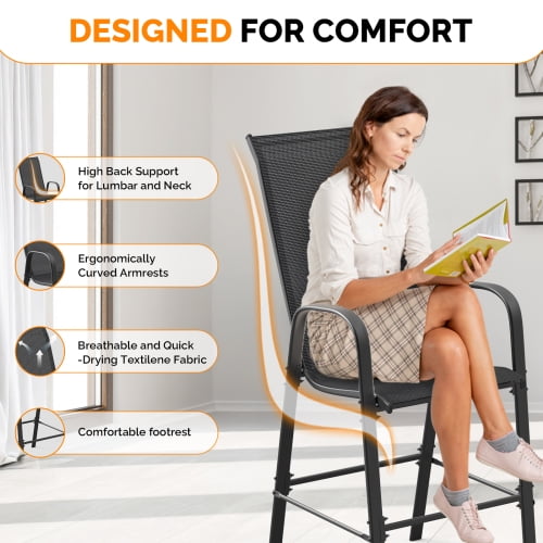 Ktaxon 4Pcs High Patio Outdoor Dining Chairs, Textilene Stackable Armrest Chairs Space Saving for Backyard Porch Garden - Black