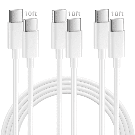 Bkayp USB C Cable [3 Pack 10ft] Type C Charger Cord 3A Super Fast Charging Compatible with iPhone 17/16/15, Samsung Galaxy, White
