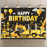 Construction Birthday Party Backdrop for Boys Excavator Crane Dump Truck Happy Birthday Photography Background Construction Theme Bday Party Decorations Banner Supplies Photo Booth Props