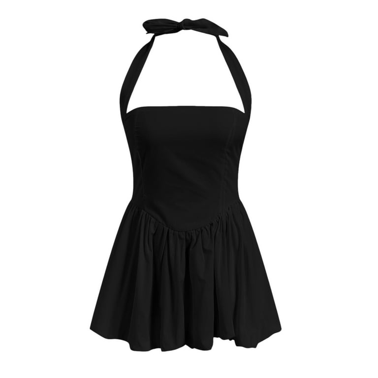 GEWSEY Women Bubble Mini Dress Cute Tie up Backless Sleeveless Party Short Graduation  Dress Summer Dress Black, L - Walmart.com