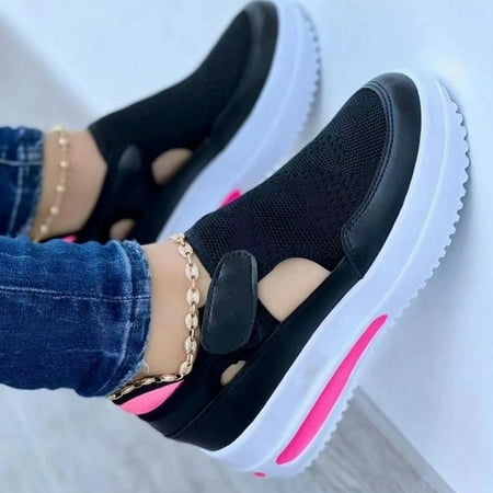 

Women Thick Platform Heeled Shoes Casual Cushioning for Daily PU Suede Loafers Black 42